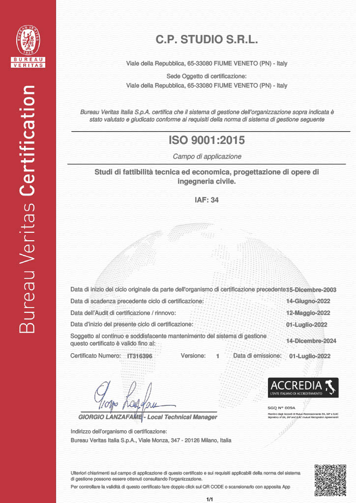 C.P. Studio S.r.l. è certificato ISO 9001:2015